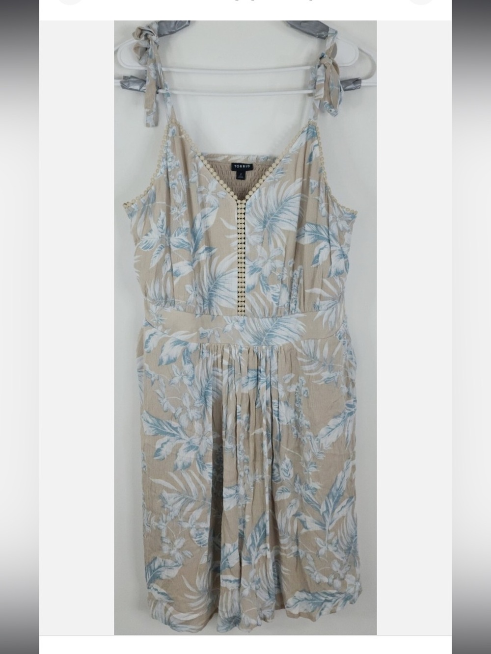 torrid Beige Floral Maxi Dress with Light Blue Leaf Print